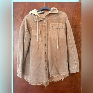 Tan Corduroy Hooded Jacket